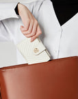 Victoria Hyde Rosi milk-white genuine leather wallet with 23 card slots, bill compartment, and zippered coin pocket. Multifunctional and elegant.