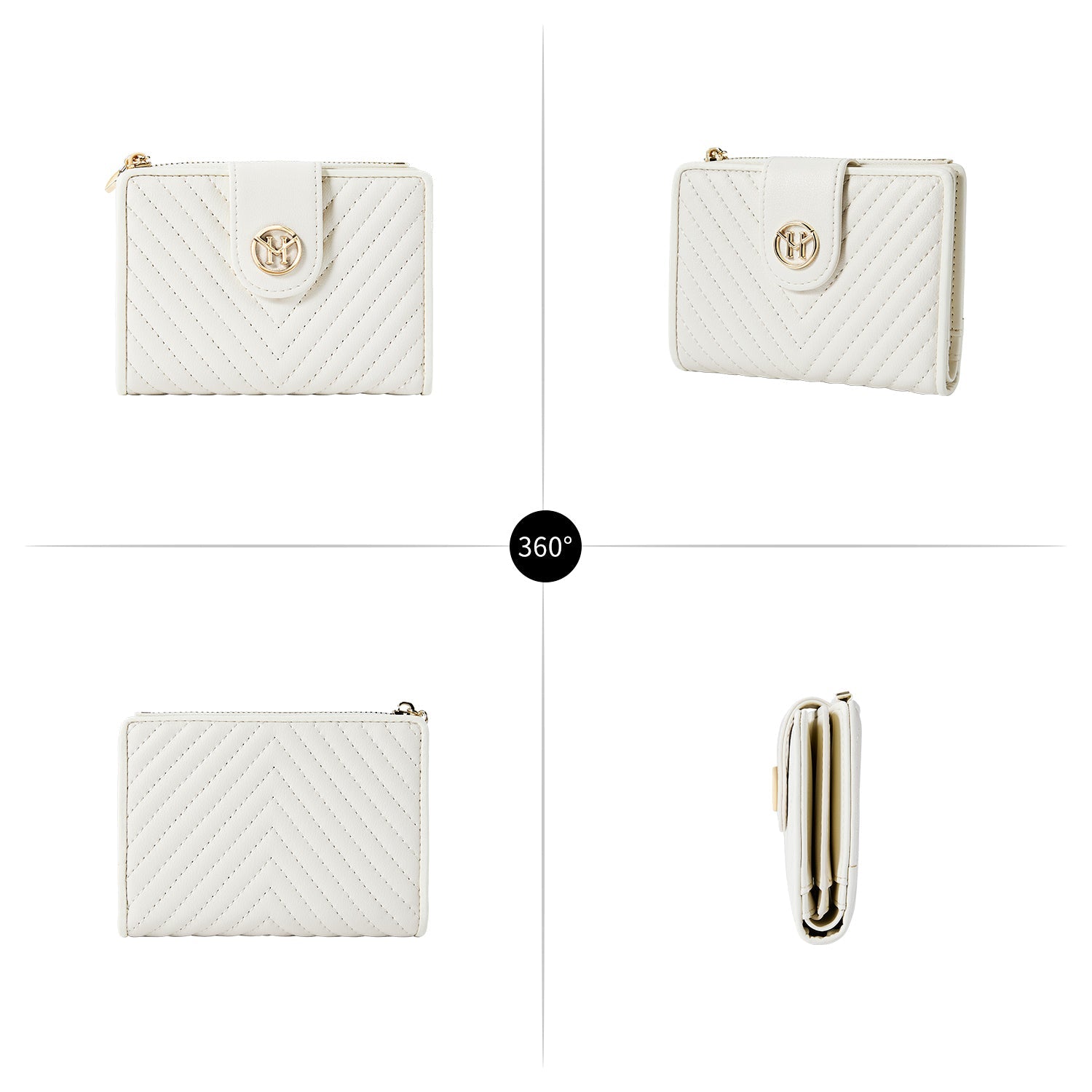 Victoria Hyde Rosi milk-white genuine leather wallet with 23 card slots, bill compartment, and zippered coin pocket. Multifunctional and elegant.