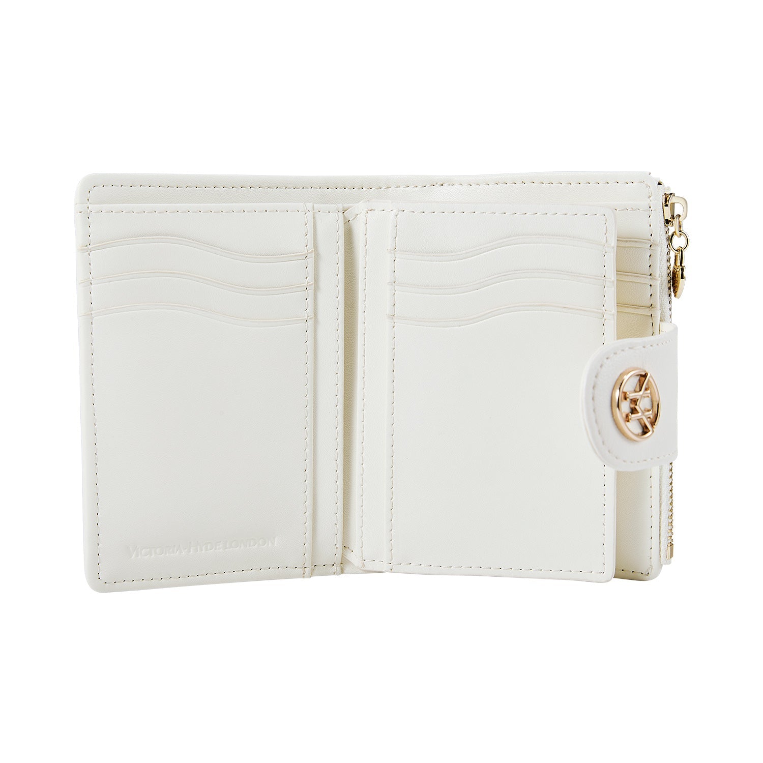 Victoria Hyde Rosi milk-white genuine leather wallet with 23 card slots, bill compartment, and zippered coin pocket. Multifunctional and elegant.