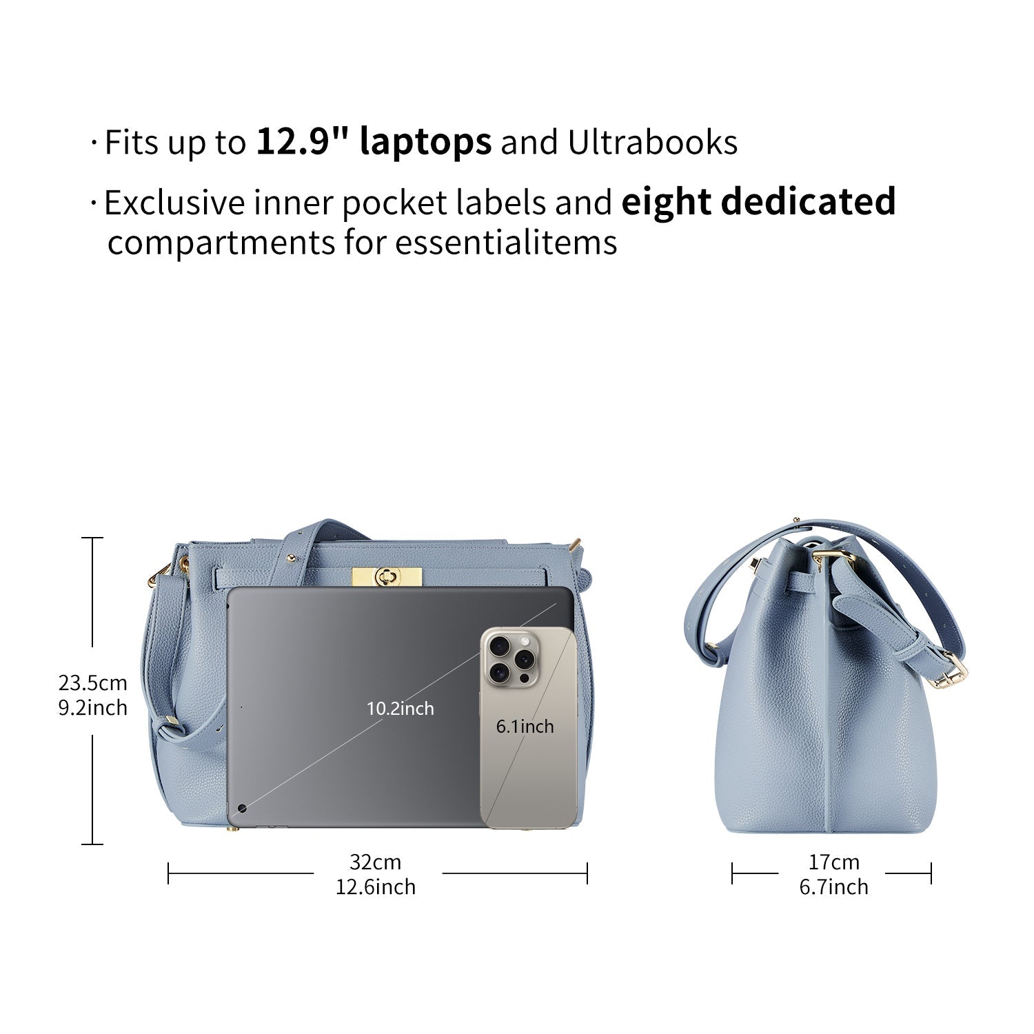 Victoria Hyde Alla Business Bag – crossbody &amp; modern work bag in clean design with gold details, twist lock, PU material, multiple compartments, ideal for commuting women or working moms.