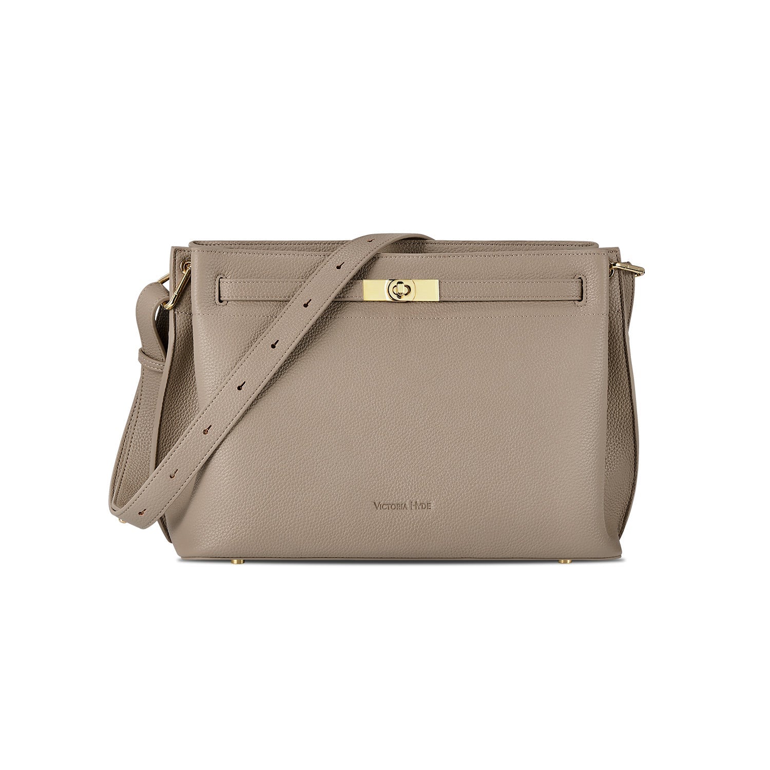 Victoria Hyde Alla Business Bag – modern work bag with gold twist lock, PU leather, key/phone/ID compartments, removable pouch. Perfect for commuting women.