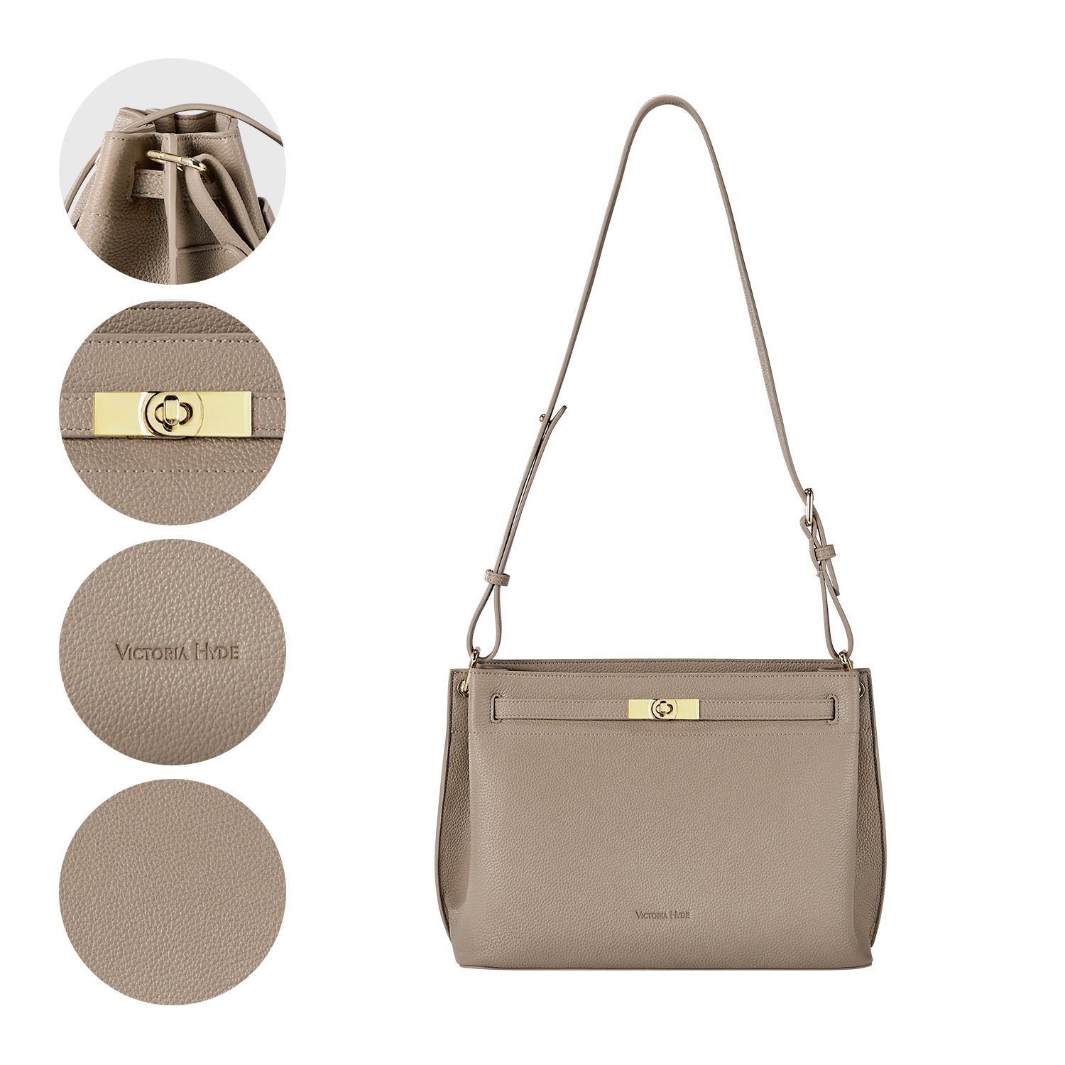 Victoria Hyde Alla Business Bag – modern work bag with gold twist lock, PU leather, key/phone/ID compartments, removable pouch. Perfect for commuting women.