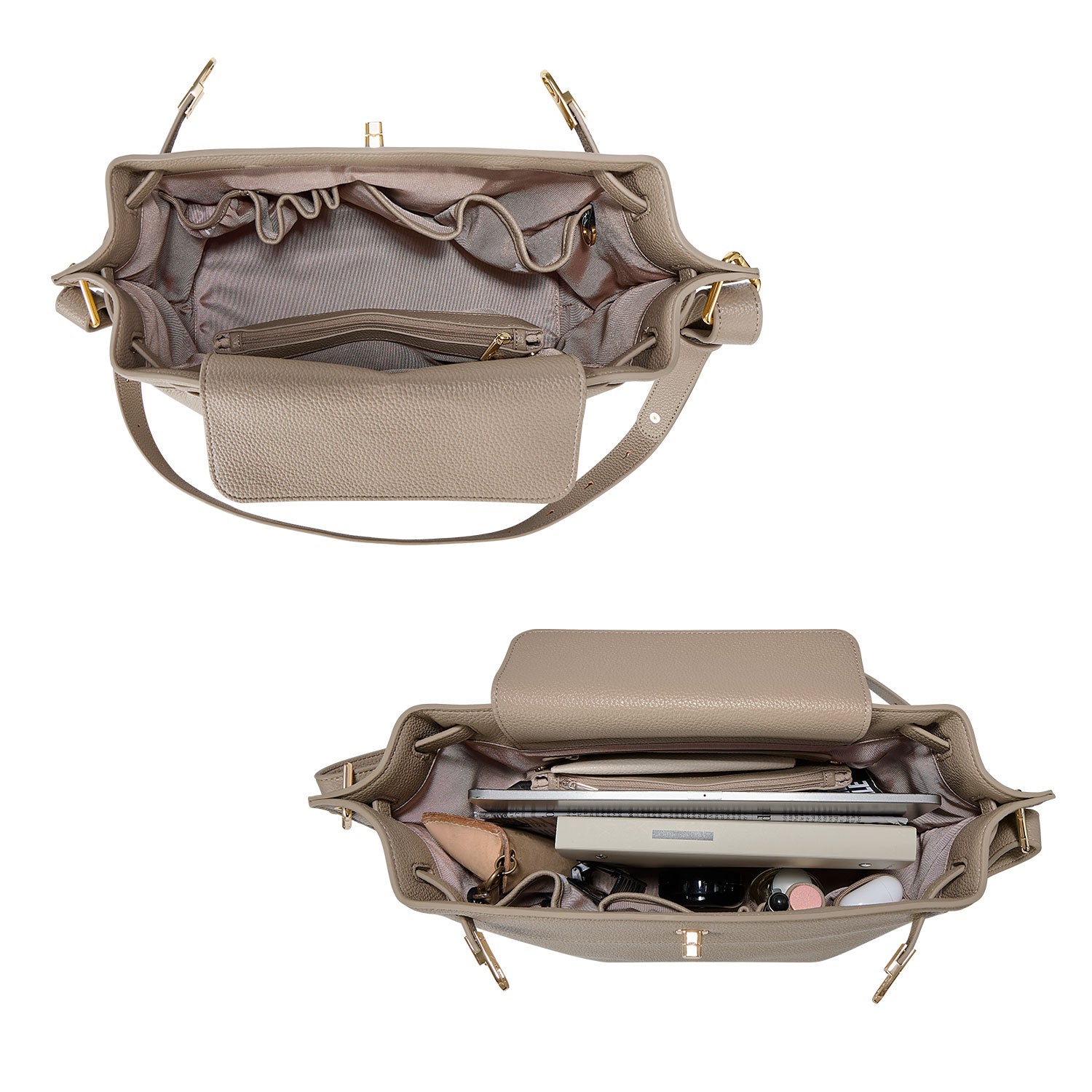 Victoria Hyde Alla Business Bag – modern work bag with gold twist lock, PU leather, key/phone/ID compartments, removable pouch. Perfect for commuting women.
