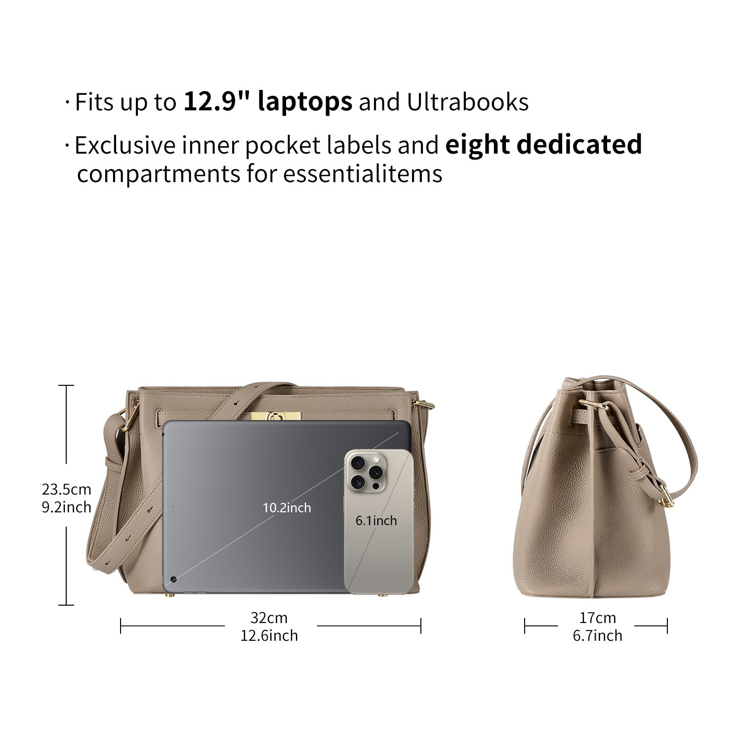 Victoria Hyde Alla Business Bag – modern work bag with gold twist lock, PU leather, key/phone/ID compartments, removable pouch. Perfect for commuting women.