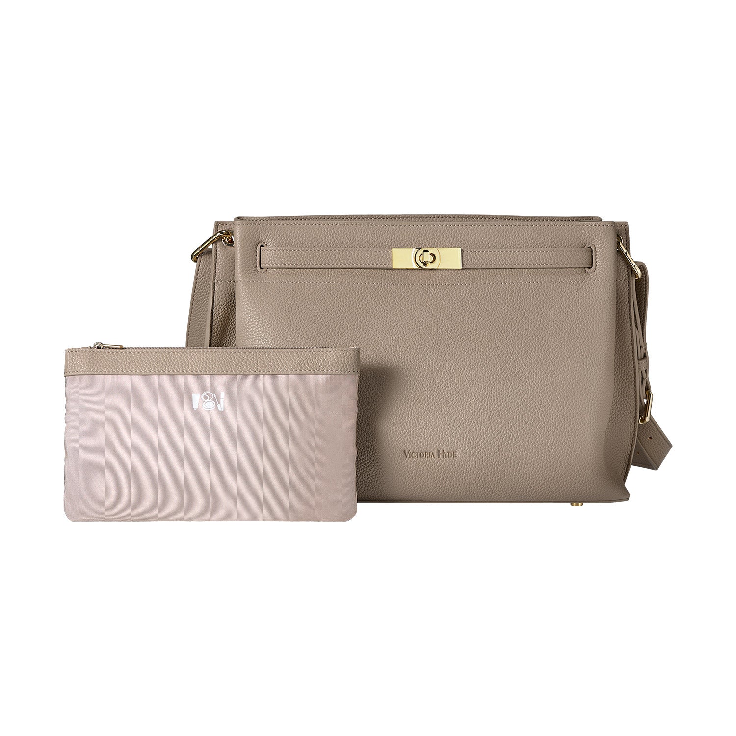 Victoria Hyde Alla Business Bag – modern work bag with gold twist lock, PU leather, key/phone/ID compartments, removable pouch. Perfect for commuting women.