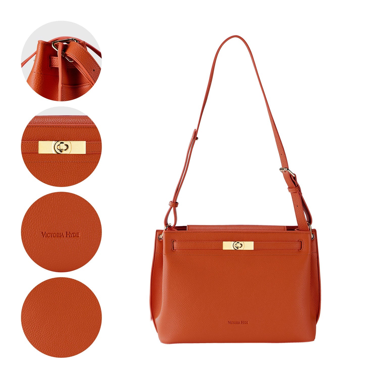 Victoria Hyde Alla Business Bag – elegant crossbody &amp; modern work bag with gold twist lock, PU material, compartments for keys, phone, ID, and removable pouch. Ideal for professional women, commuting, or working moms.