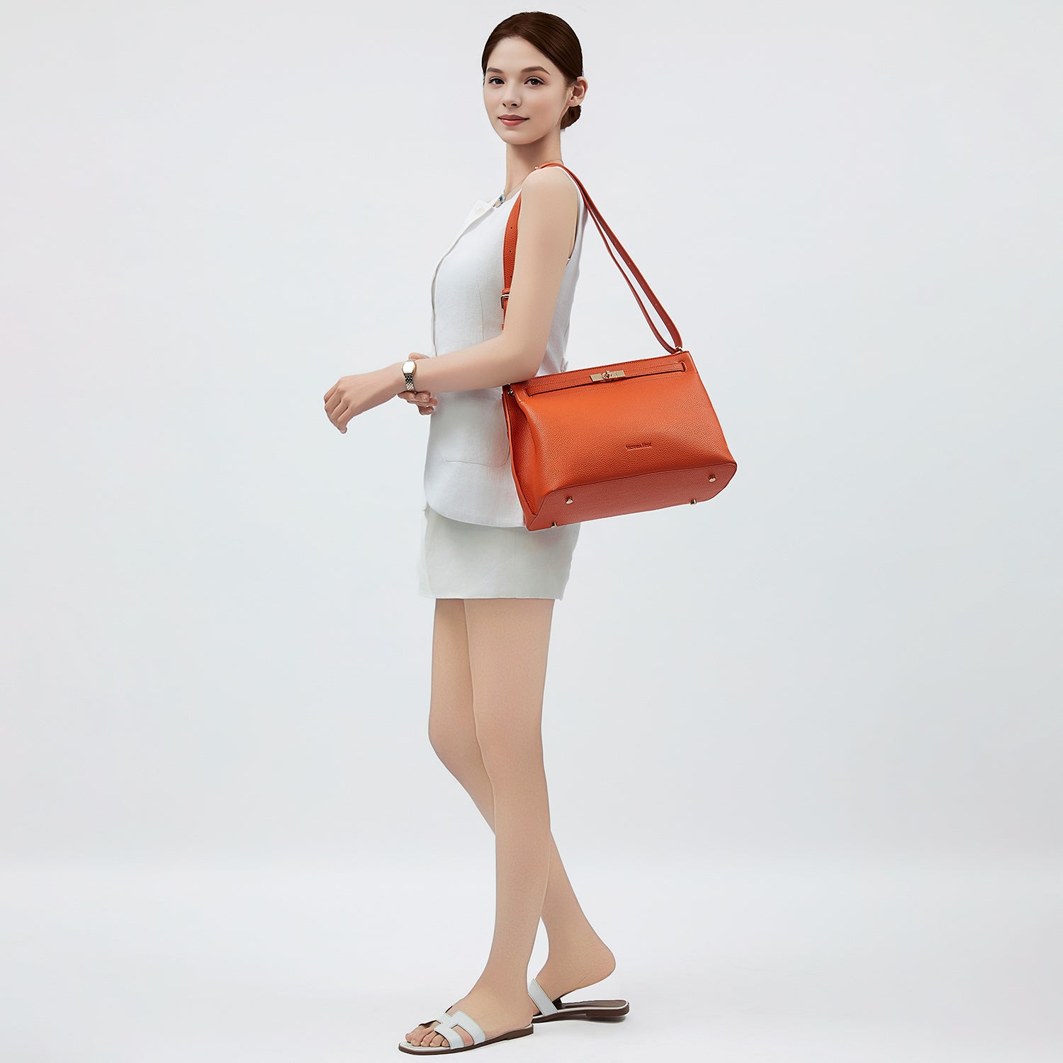 Victoria Hyde Alla Business Bag – elegant crossbody &amp; modern work bag with gold twist lock, PU material, compartments for keys, phone, ID, and removable pouch. Ideal for professional women, commuting, or working moms.