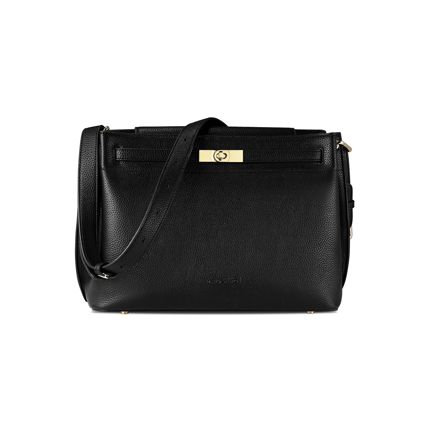 Victoria Hyde Alla Business Bag – elegant crossbody work bag with gold twist lock, PU material, organizer compartments, removable pouch. Ideal for commuting, meetings, working moms. 32×23.5×17 cm.