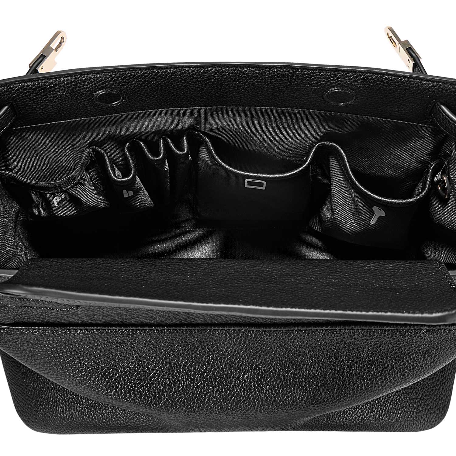 Victoria Hyde Alla Business Bag – elegant crossbody work bag with gold twist lock, PU material, organizer compartments, removable pouch. Ideal for commuting, meetings, working moms. 32×23.5×17 cm.
