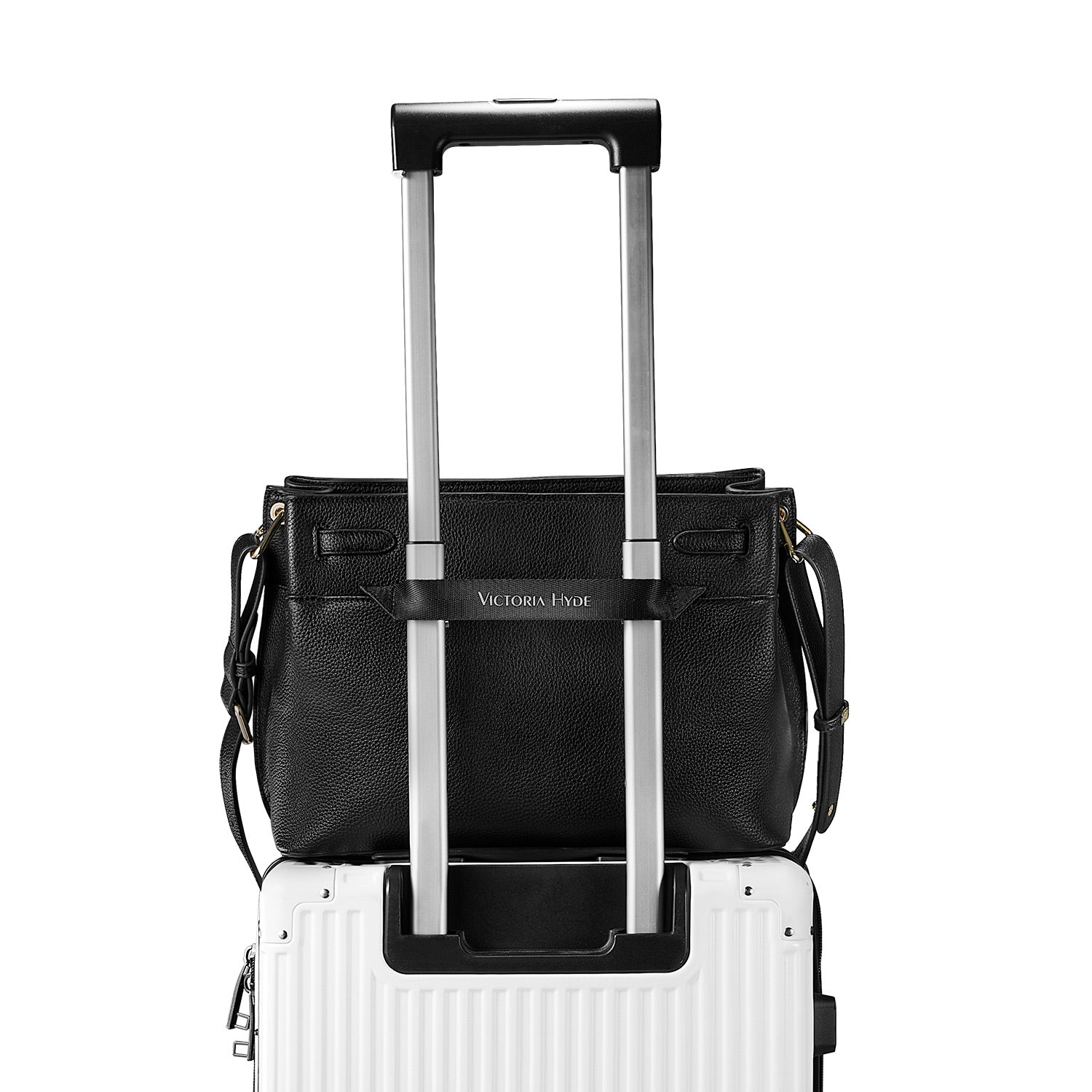 Victoria Hyde Alla Business Bag – elegant crossbody work bag with gold twist lock, PU material, organizer compartments, removable pouch. Ideal for commuting, meetings, working moms. 32×23.5×17 cm.