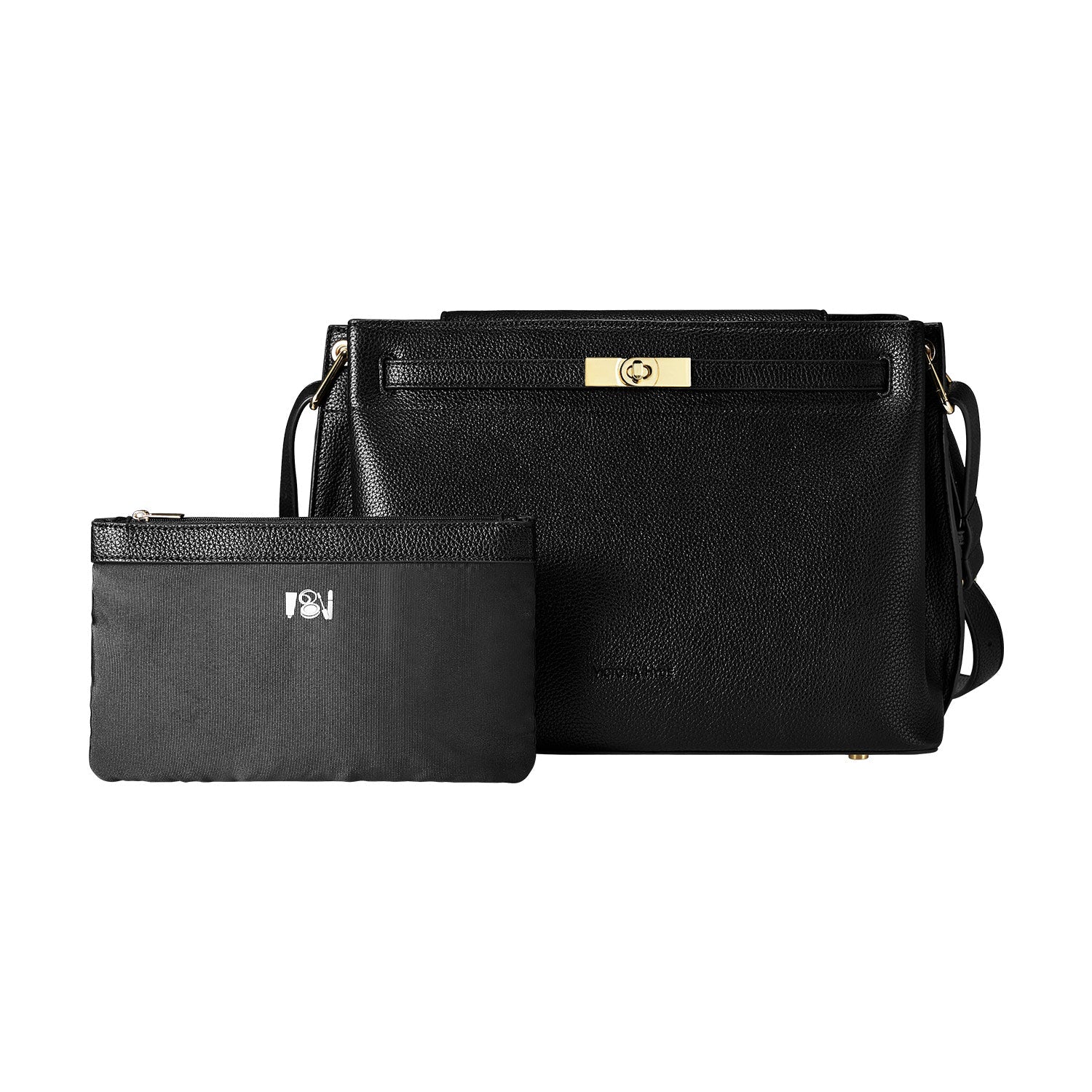 Victoria Hyde Alla Business Bag – elegant crossbody work bag with gold twist lock, PU material, organizer compartments, removable pouch. Ideal for commuting, meetings, working moms. 32×23.5×17 cm.