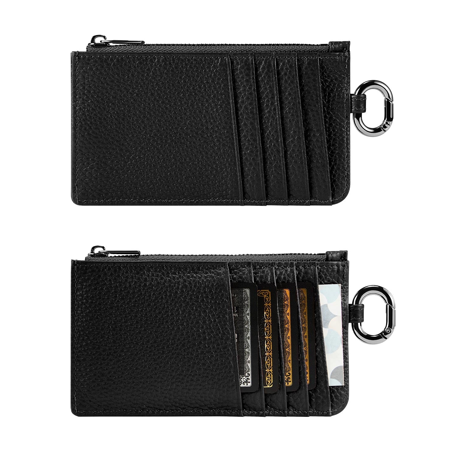 Victoria Hyde multifunctional genuine leather card holder in caramel color, unisex design with 10 card slots, ticket slot, coin pocket, and detachable closure.