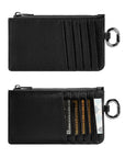 Victoria Hyde multifunctional genuine leather card holder in caramel color, unisex design with 10 card slots, ticket slot, coin pocket, and detachable closure.