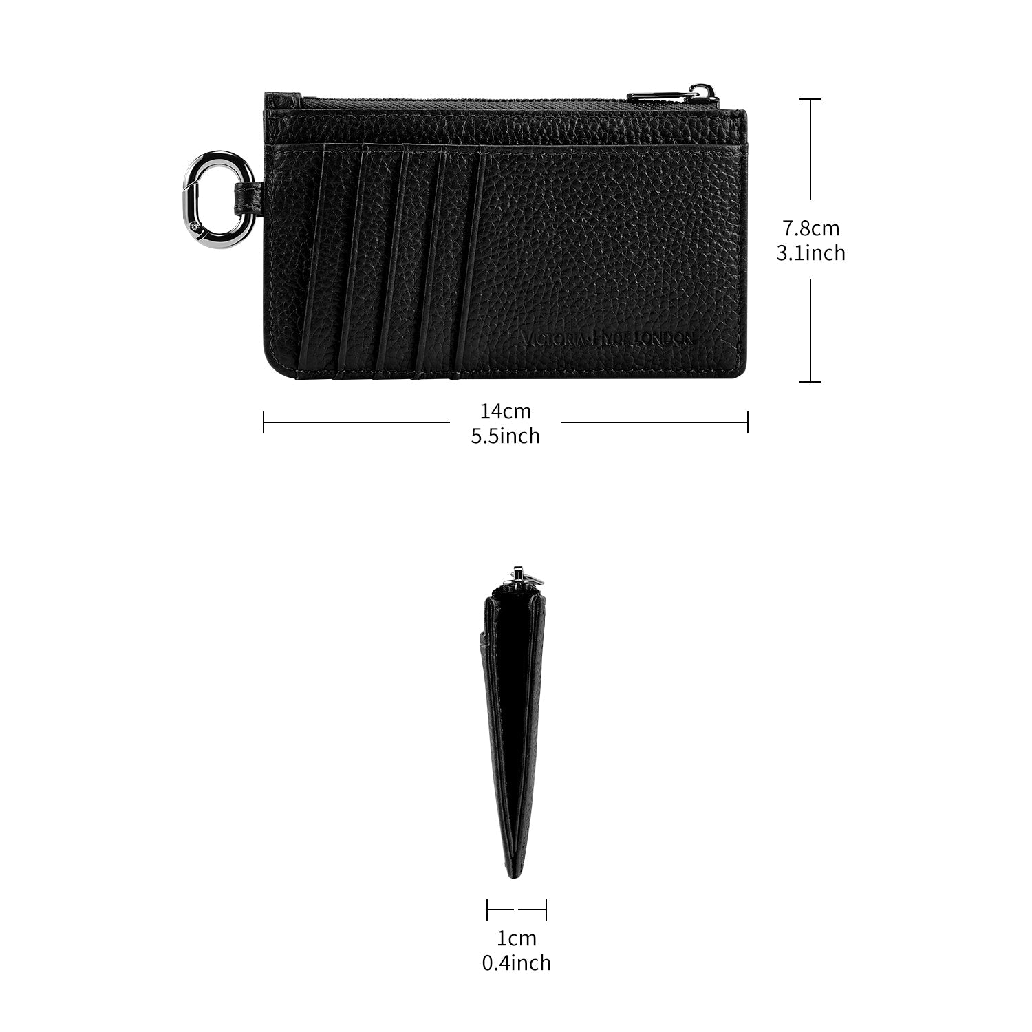 Victoria Hyde multifunctional genuine leather card holder in caramel color, unisex design with 10 card slots, ticket slot, coin pocket, and detachable closure.