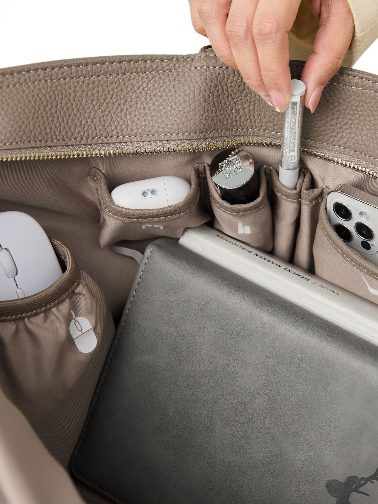 Victoria Hyde Ada Beige new work bag – understated elegance, fits 16" laptop, vegan microfiber leather, water-repellent, perfect for commuters.