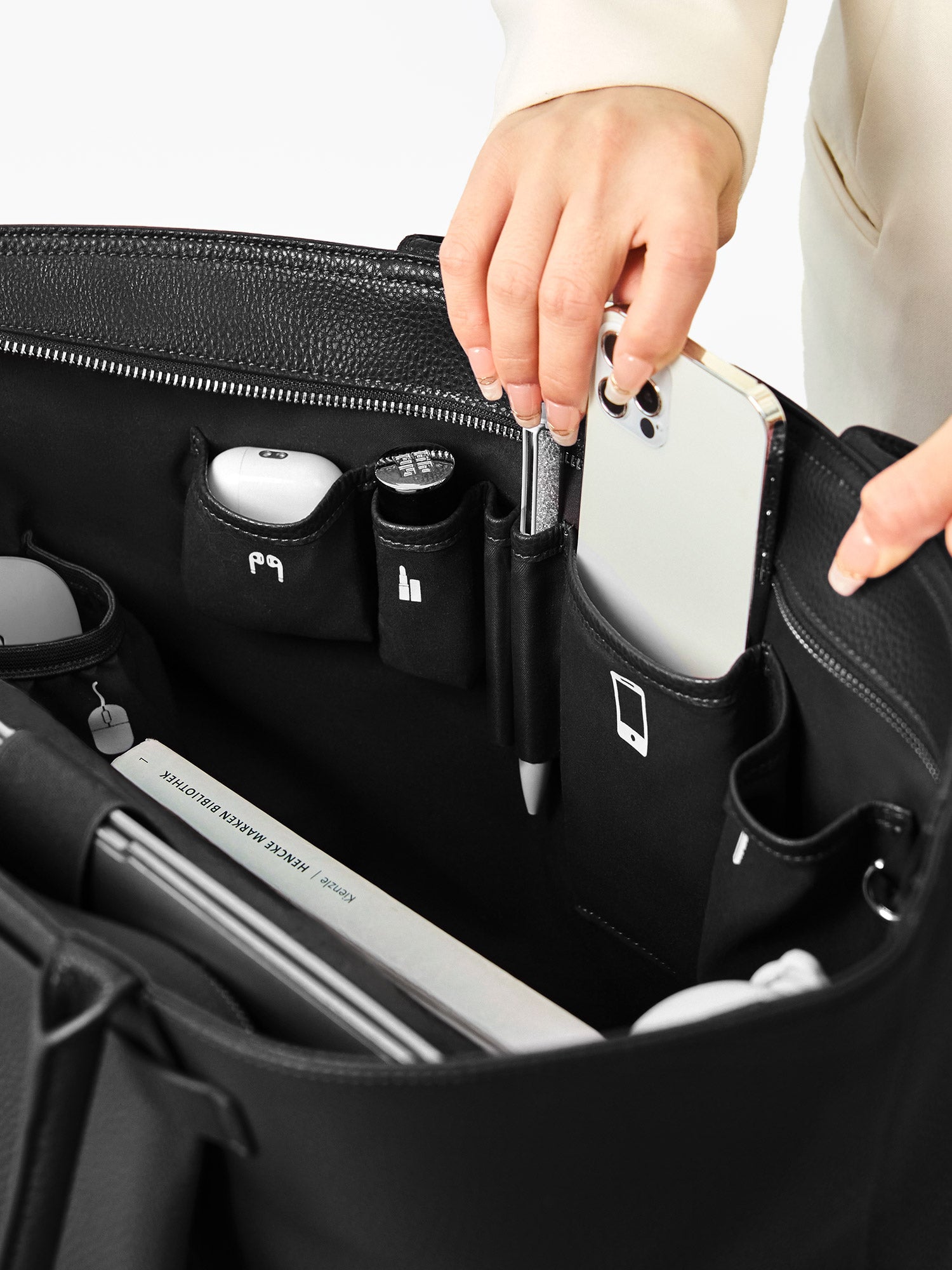 Victoria Hyde Ada Black new work bag – understated elegant design, padded 16" laptop compartment, vegan microfiber leather, water-repellent, scratch-resistant.
