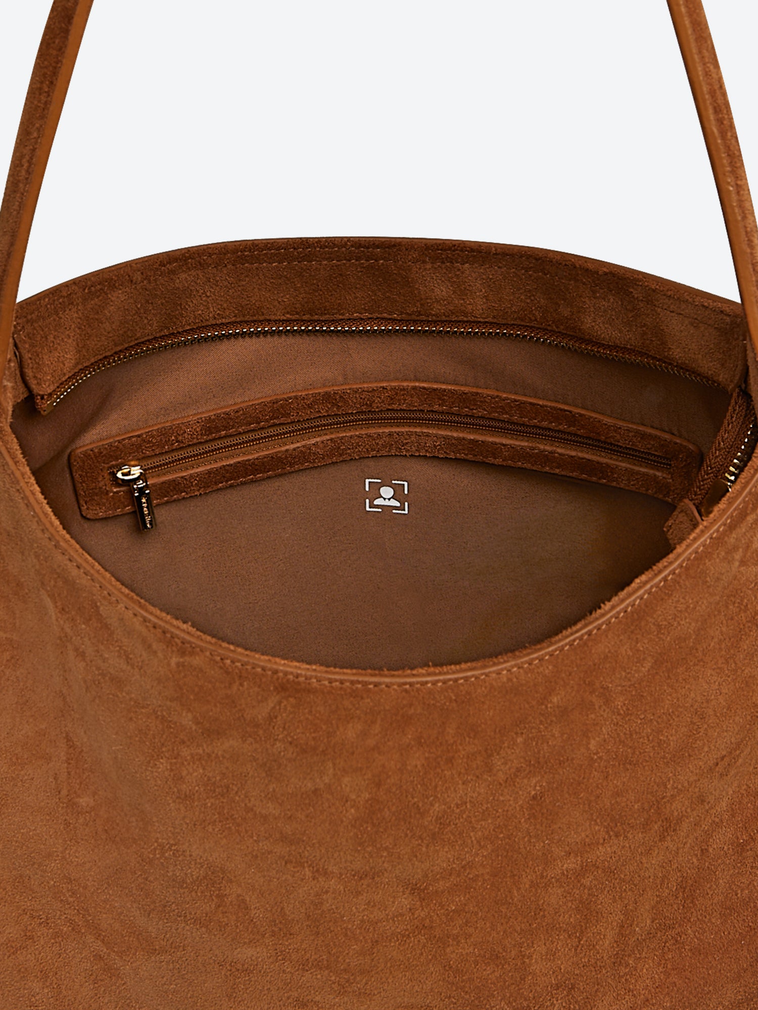 Victoria Hyde split leather shoulder bag for modern women. Light gold fittings, padded sunglasses pocket, trolley strap, “Love what you do” detail. 0.65 kg.