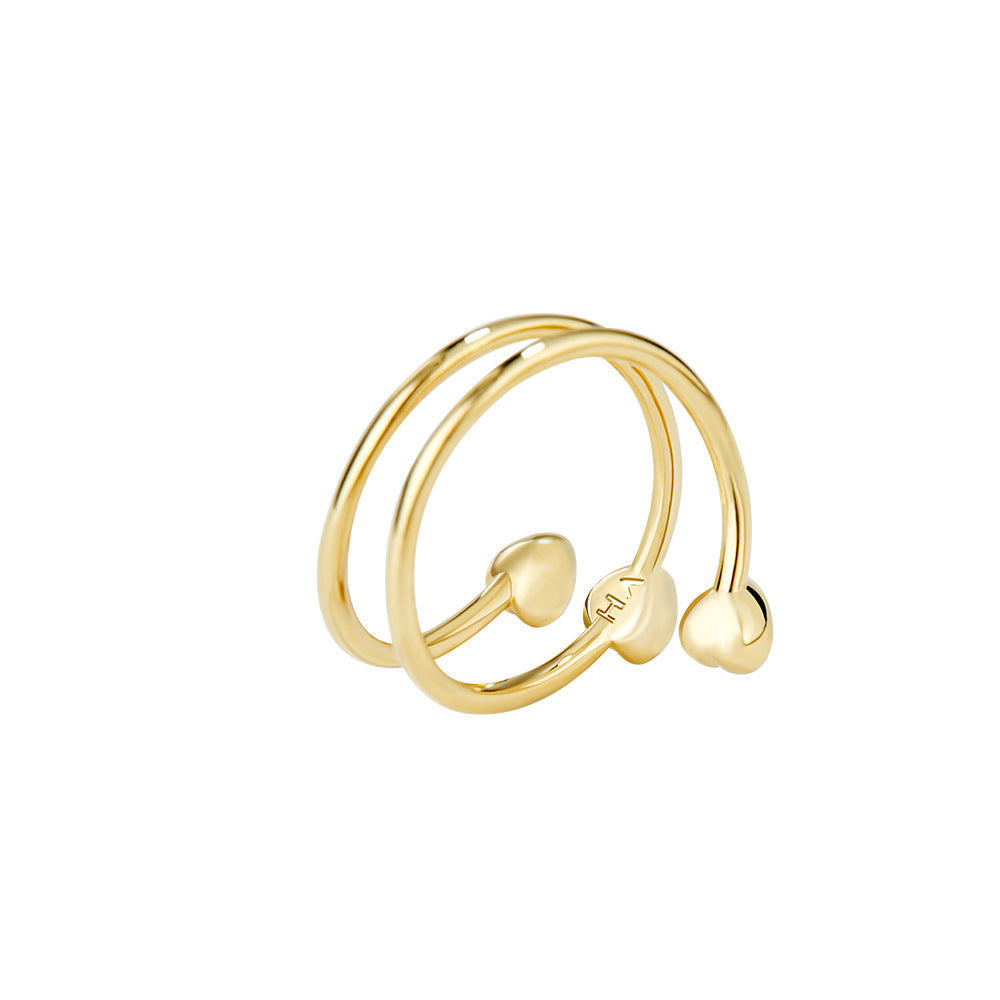 Victoria Hyde London Estella gold wrap ring – three diamond hearts in different colors, copper + zirconium, 5x5 mm heart, inner diameter 16.5 mm.