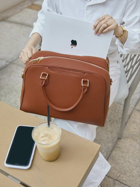 Victoria Hyde Amal 2-in-1 convertible laptop backpack and handbag in brown, vegan leather business bag with 14-inch laptop compartment