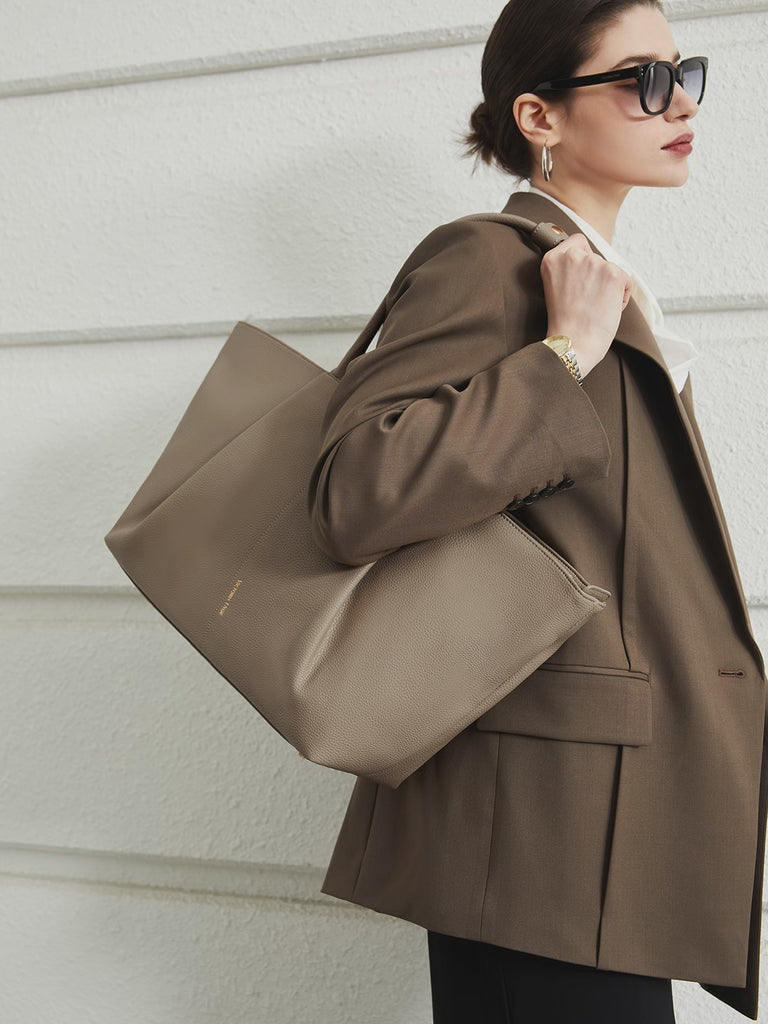 Victoria Hyde Ada Beige new work bag – understated elegance, fits 16" laptop, vegan microfiber leather, water-repellent, perfect for commuters.