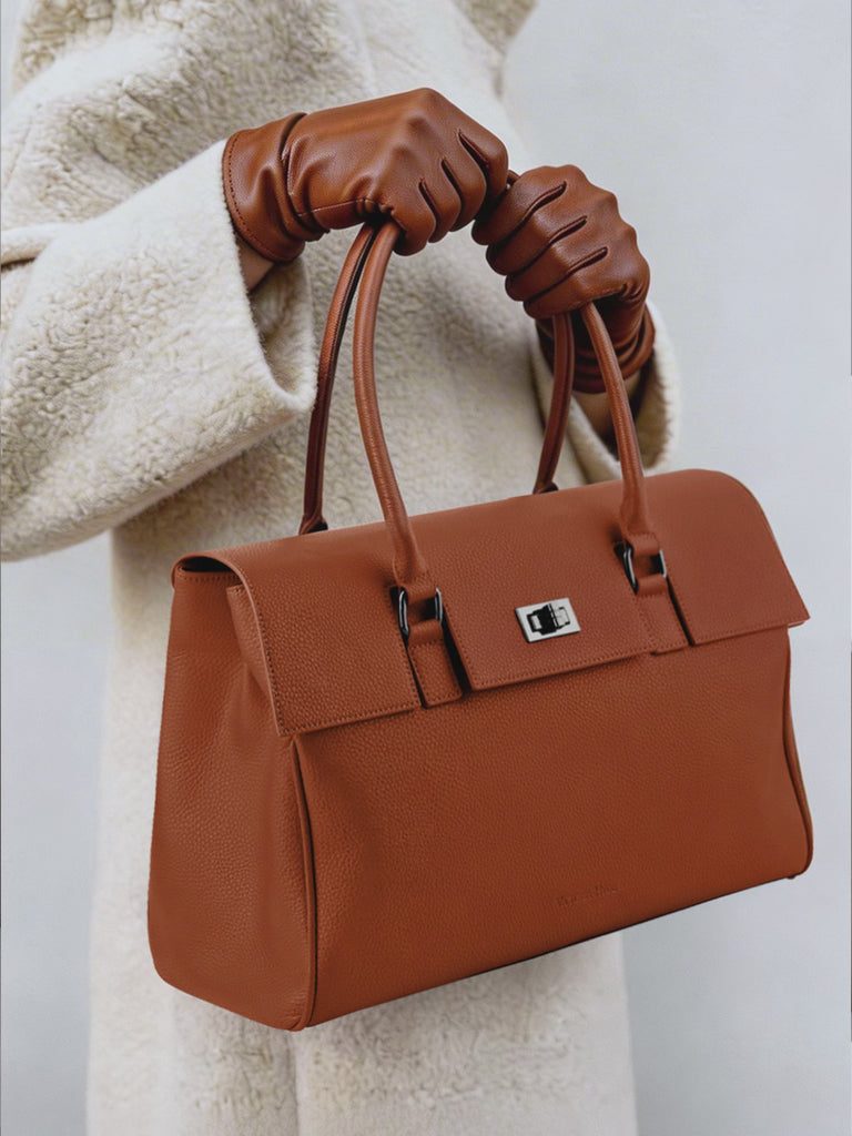 Victoria Hyde Jolene large brown work bag with 16" laptop compartment, removable cosmetic pouch, vegan, water-repellent, smart organization.