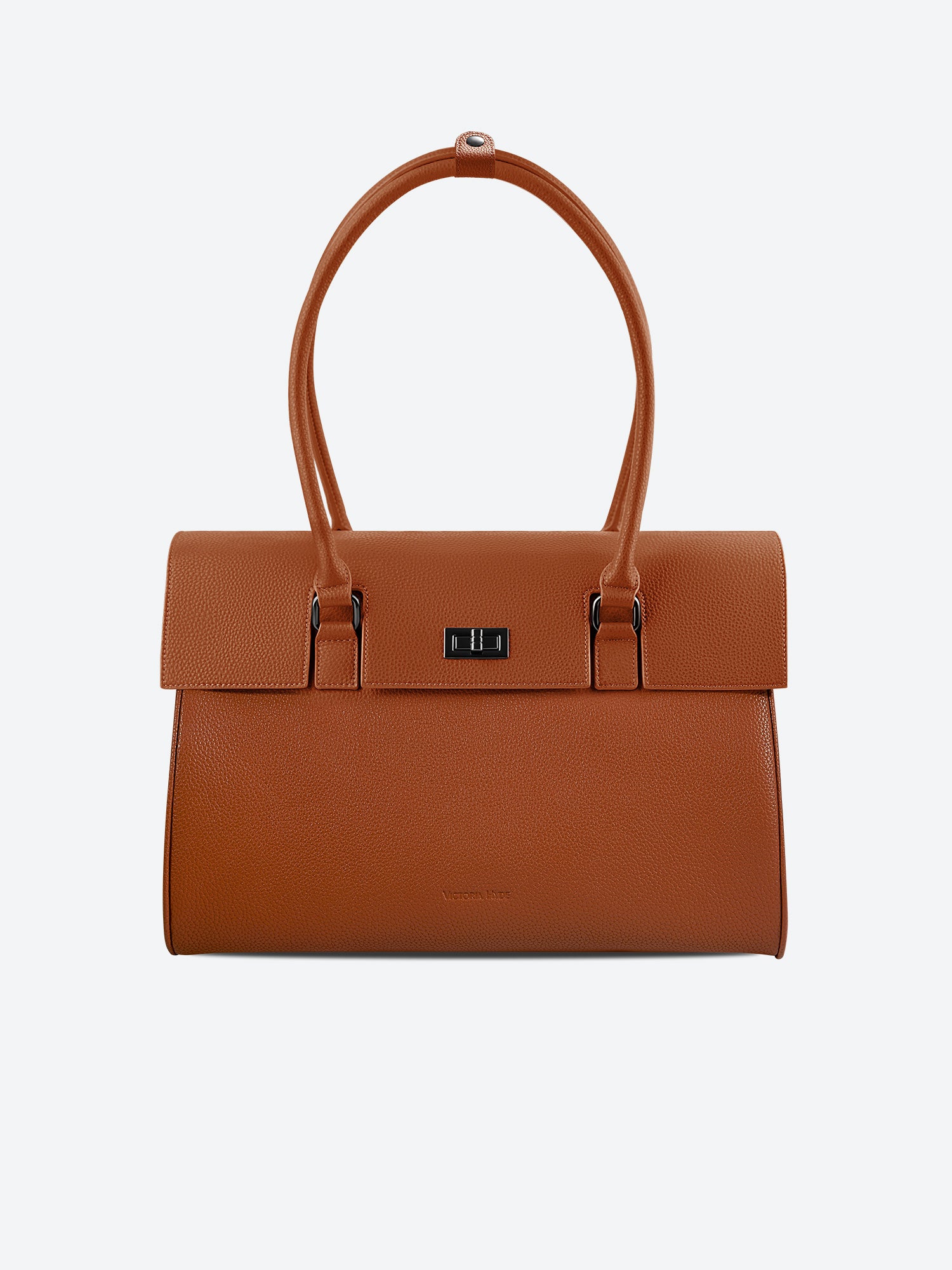 Victoria Hyde Jolene large brown work bag with 16" laptop compartment, removable cosmetic pouch, vegan, water-repellent, smart organization.