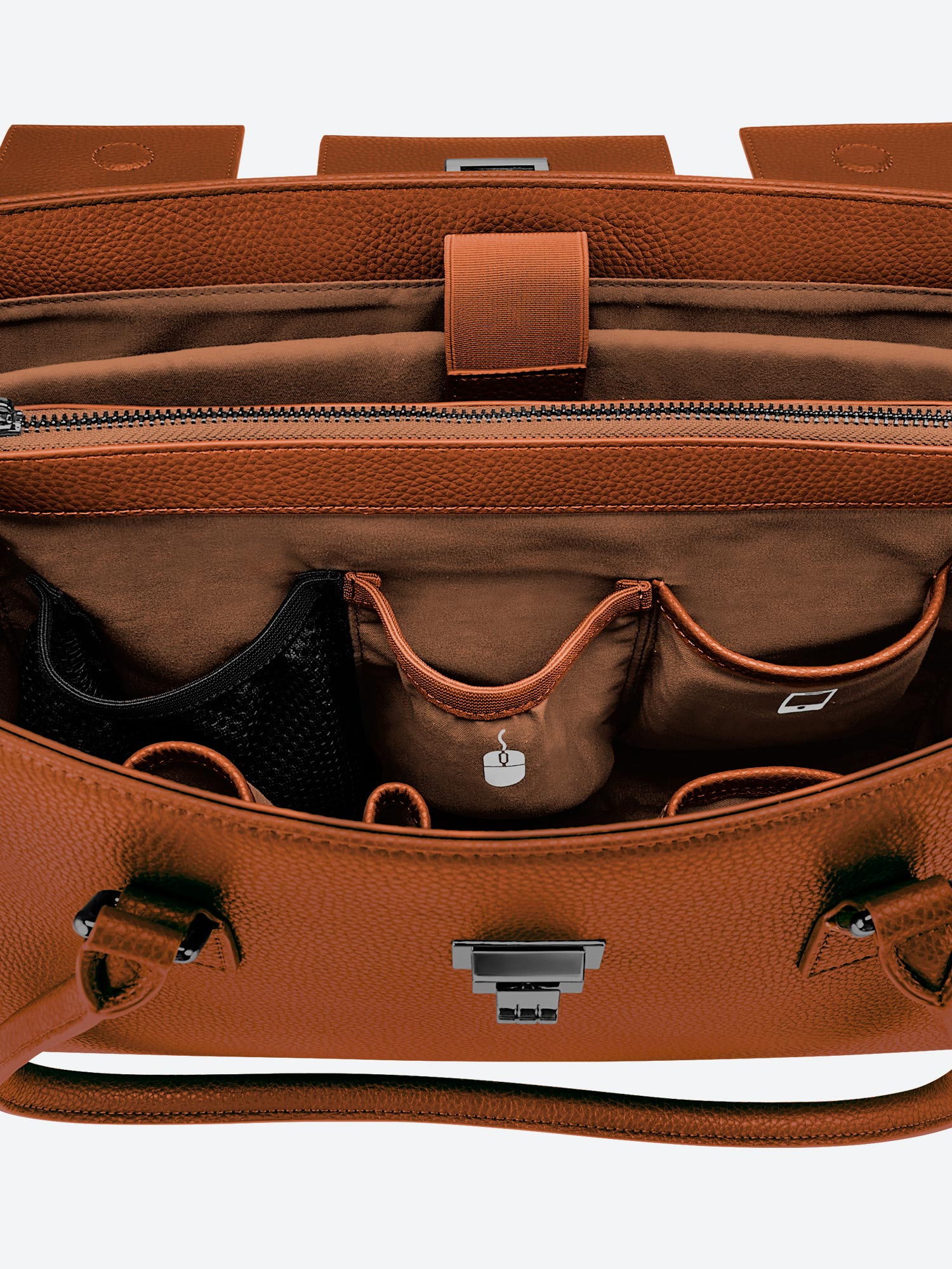 Victoria Hyde Jolene large brown work bag with 16" laptop compartment, removable cosmetic pouch, vegan, water-repellent, smart organization.