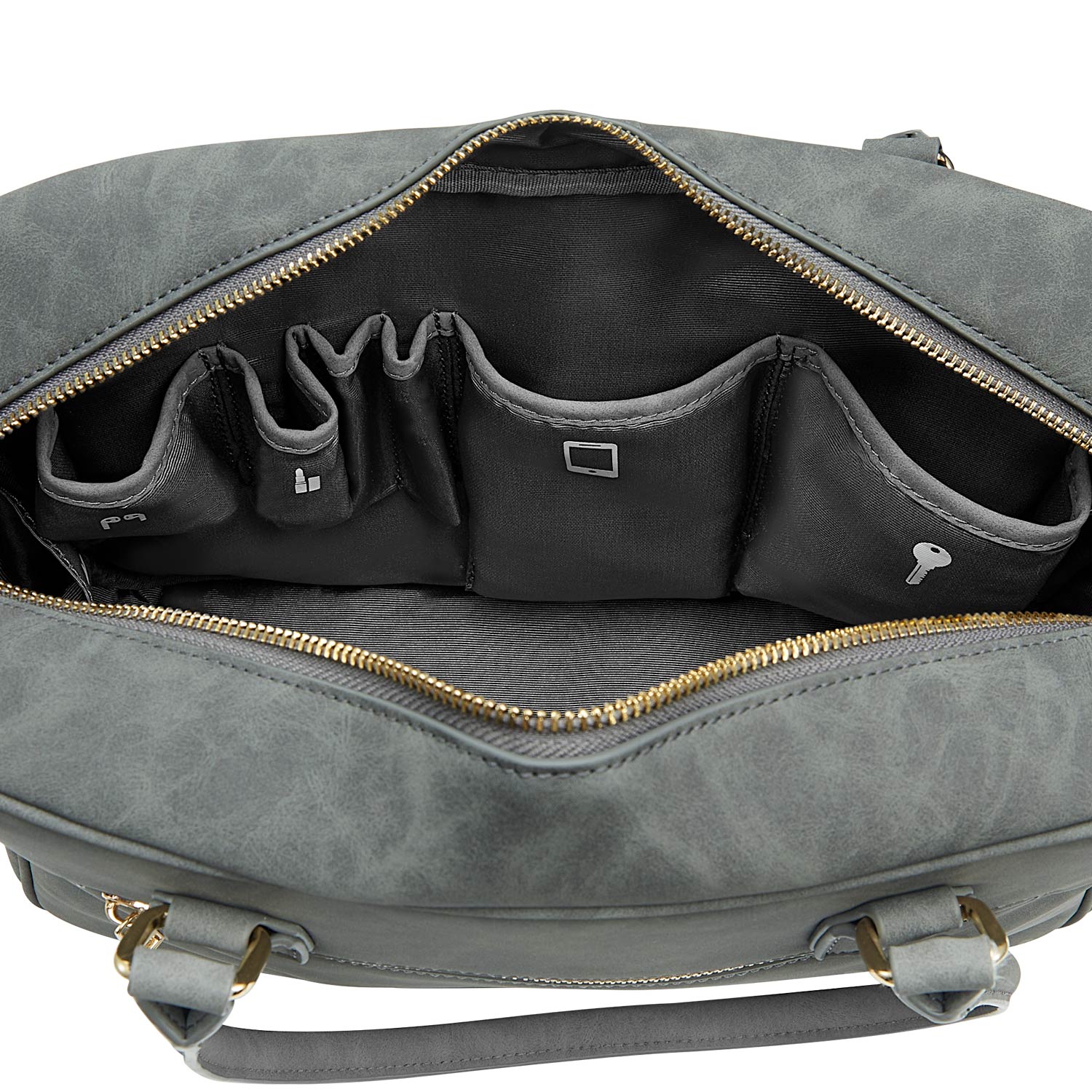 Victoria Hyde Margaret Large Gray work bag with 13" laptop compartment, removable cosmetic pouch, vegan, water-repellent, smart organization.