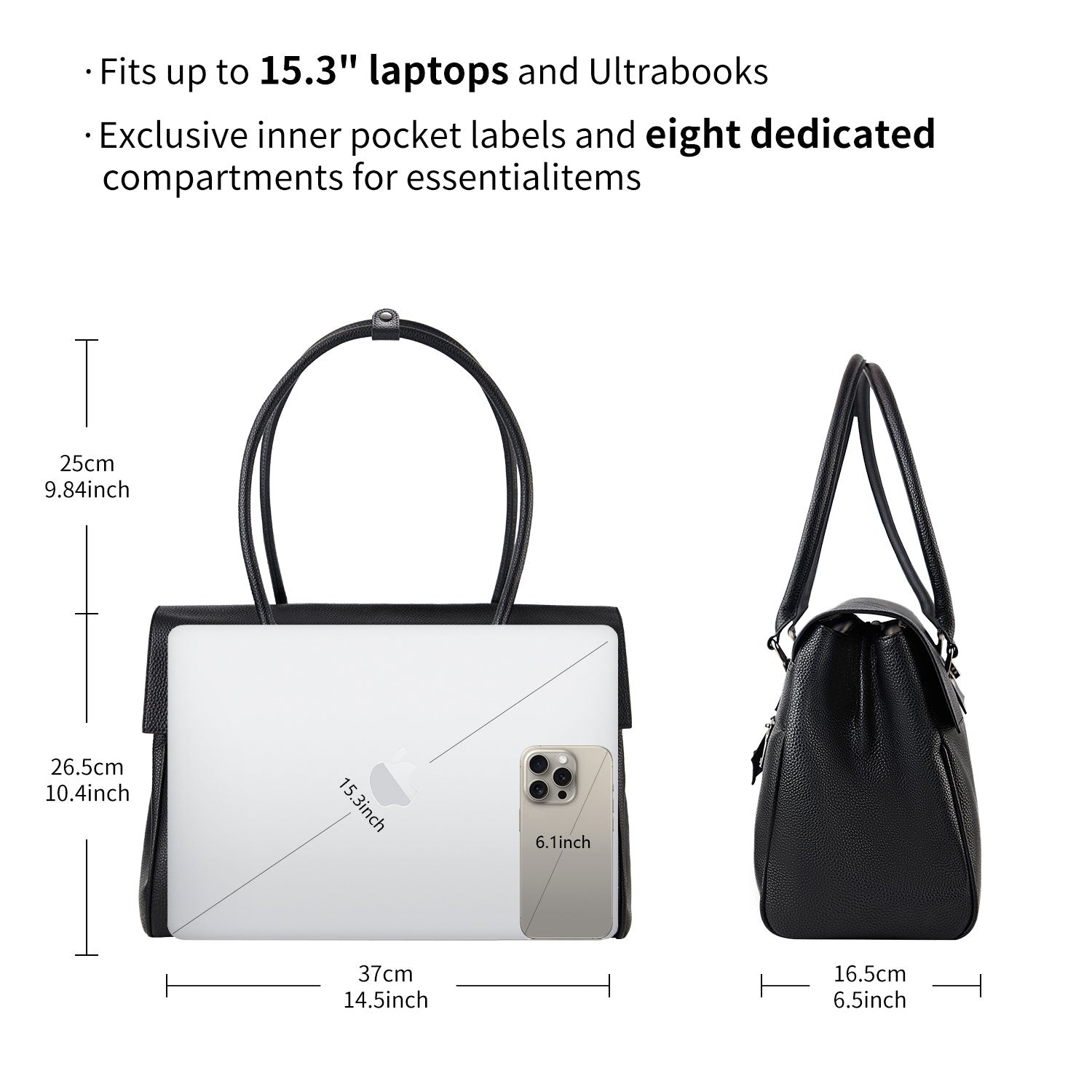 New Work Bag Jolene Black modern work bag sustainable tote bag with laptop compartment for women in business