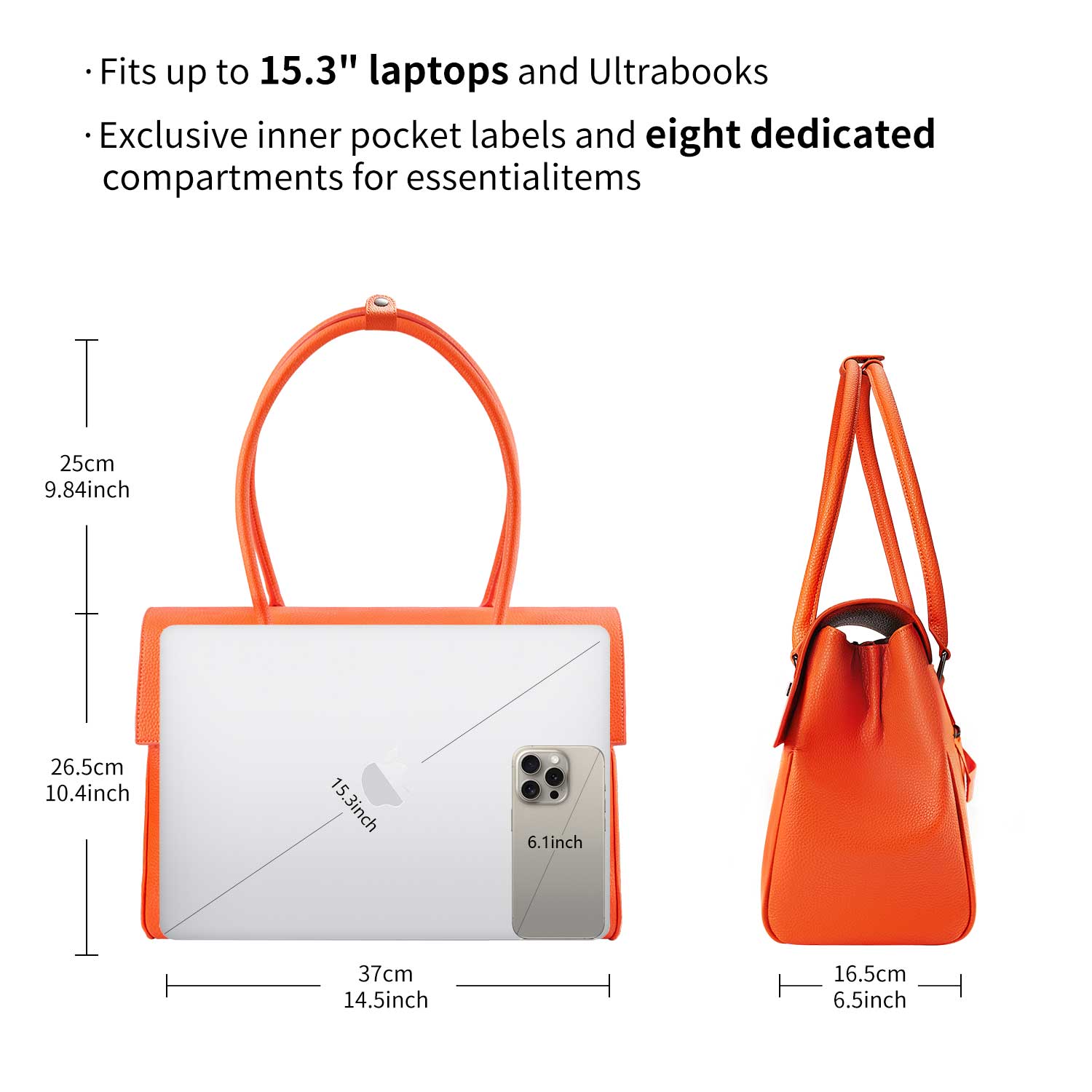 New Work Bag Jolene Orange modern work bag sustainable tote bag with laptop compartment for women in business